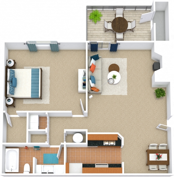 Floor plan for 1 bed, 1 bath, 850 sqft